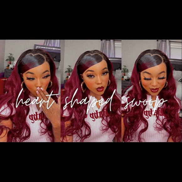 Burgundy Loose Wave 13x4 Lace Frontal Human Hair Wig w/ Black Roots - Picture 5 of 5